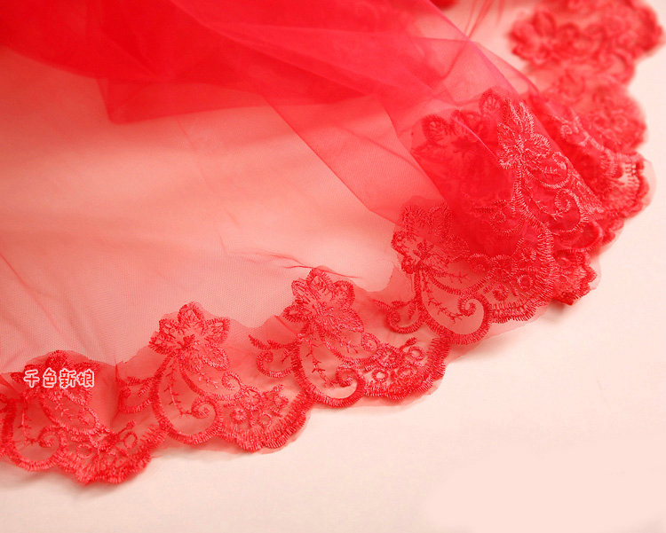 Elegant Cathedral 300cm Long Handmade Red Lace Flower Bridal Wedding Veil Bride Deco