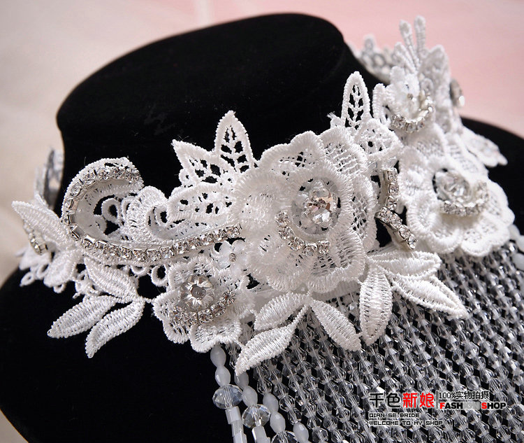 Elegant Shining Rhinestones Crystal Lace Flower Tassel Shoulder Deco Necklace Wedding Bridal Jewelry