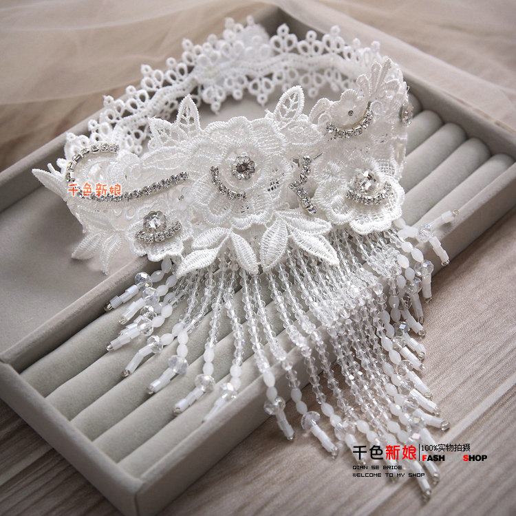 Elegant Shining Rhinestones Crystal Lace Flower Tassel Shoulder Deco Necklace Wedding Bridal Jewelry