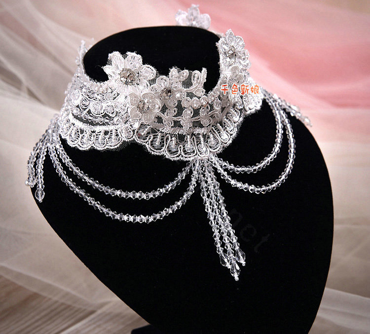Elegant Shining Rhinestones Lace Flower Tassel Shoulder Deco Necklace Wedding Bridal Jewelry
