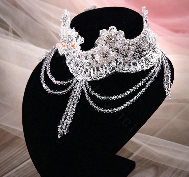 Elegant Shining Rhinestones Lace Flower Tassel Shoulder Deco Necklace Wedding Bridal Jewelry