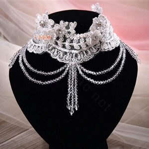 Elegant Shining Rhinestones Lace Flower Tassel Shoulder Deco Necklace Wedding Bridal Jewelry