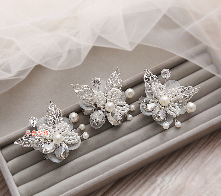 Elegant Wedding Hair Clip Jewelry By hand 3 Piece Pearl Crystal Flower Bridal Hair Pin Accessories