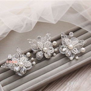 Elegant Wedding Hair Clip Jewelry By hand 3 Piece Pearl Crystal Flower Bridal Hair Pin Accessories
