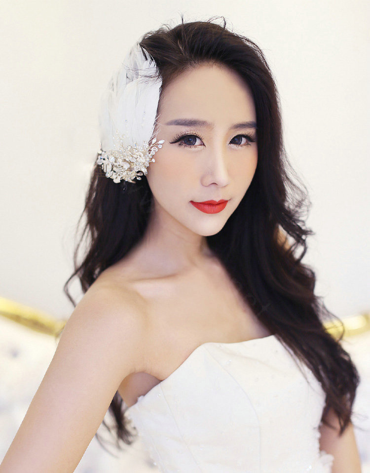Elegant Wedding Hair Clip Jewelry By hand Crystal Beads Flower Feather Bridal Hair Pin Accessories