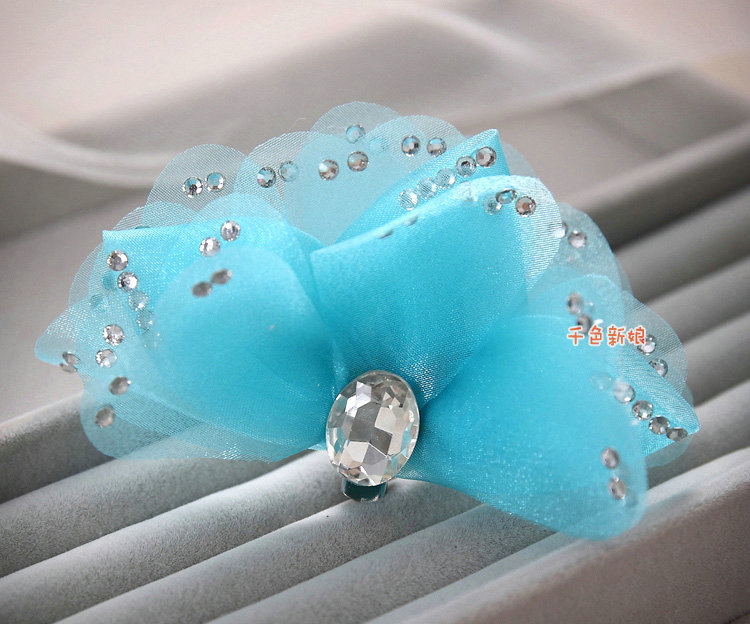Elegant Wedding Hair Clip Jewelry By hand Crystal Blue Tulle Flower Bridal Hair Pin Accessories