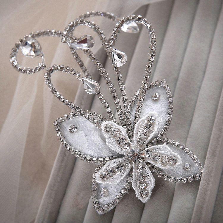 Elegant Wedding Hair Clip Jewelry By hand Crystal Lace Butterfly Bridal Hair Pin Accessories