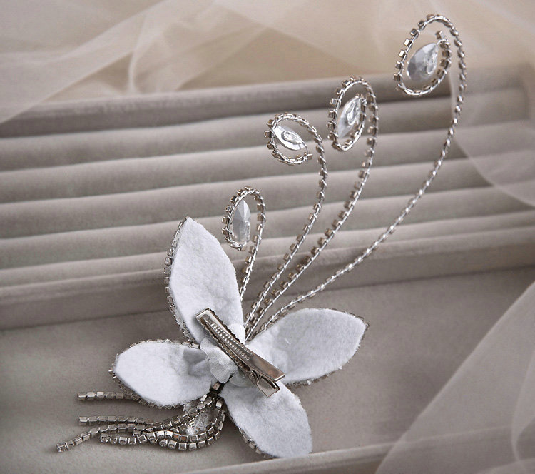 Elegant Wedding Hair Clip Jewelry By hand Crystal Lace Butterfly Bridal Hair Pin Accessories