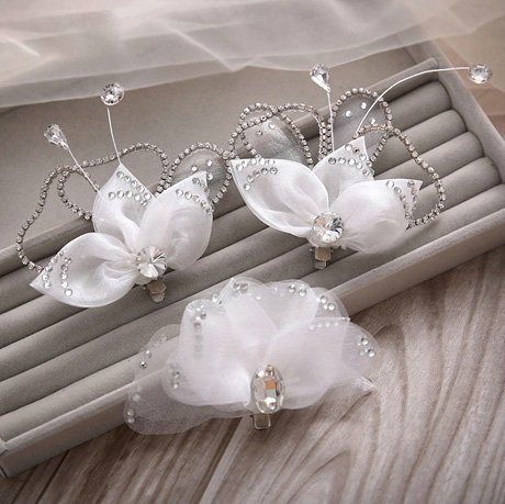 Elegant Wedding Hair Clip Jewelry By hand Crystal White Tulle Flower Bridal Hair Pin Accessories