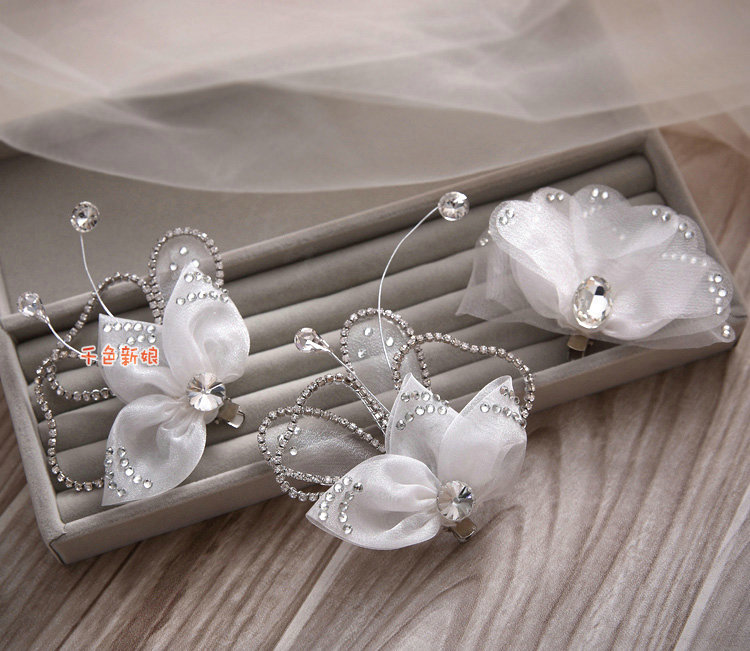 Elegant Wedding Hair Clip Jewelry By hand Crystal White Tulle Flower Bridal Hair Pin Accessories