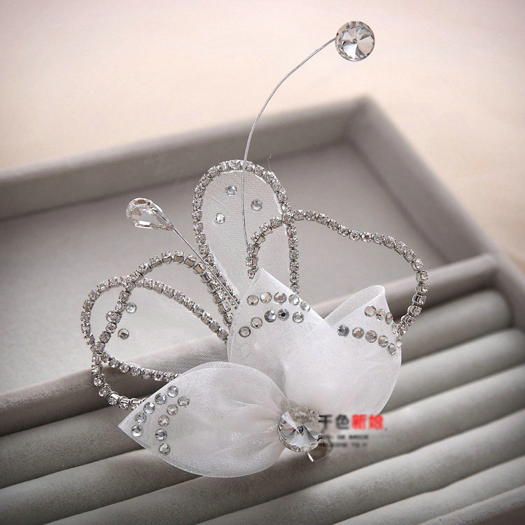 Elegant Wedding Hair Clip Jewelry By hand Crystal White Tulle Flower Bridal Hair Pin Accessories