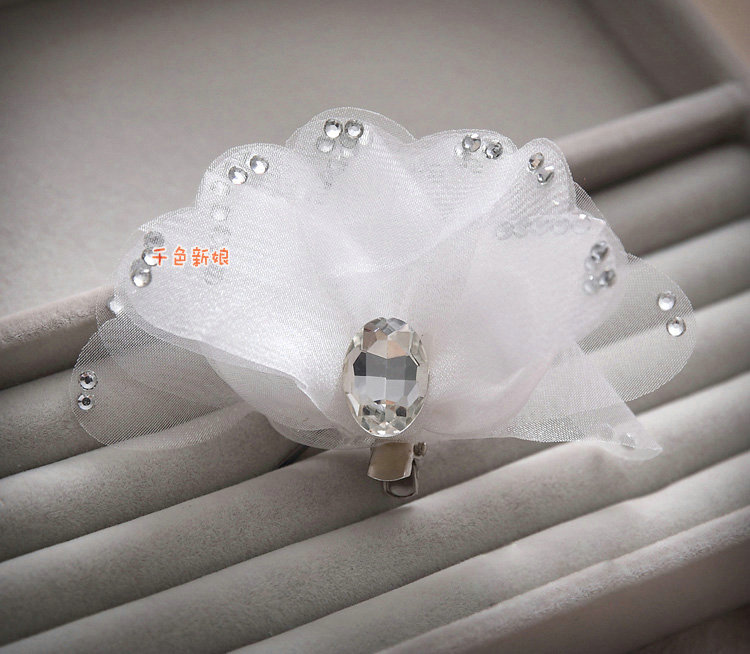 Elegant Wedding Hair Clip Jewelry By hand Crystal White Tulle Flower Bridal Hair Pin Accessories