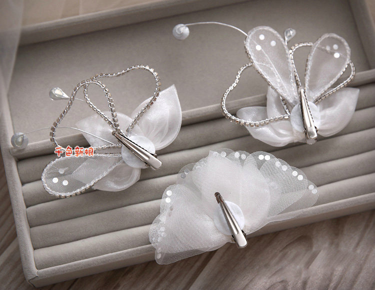 Elegant Wedding Hair Clip Jewelry By hand Crystal White Tulle Flower Bridal Hair Pin Accessories
