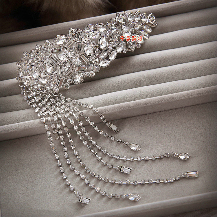 Elegant Wedding Headdress Crystal Flower Rhinestone Tassel Bridal Headband Hair Accessories