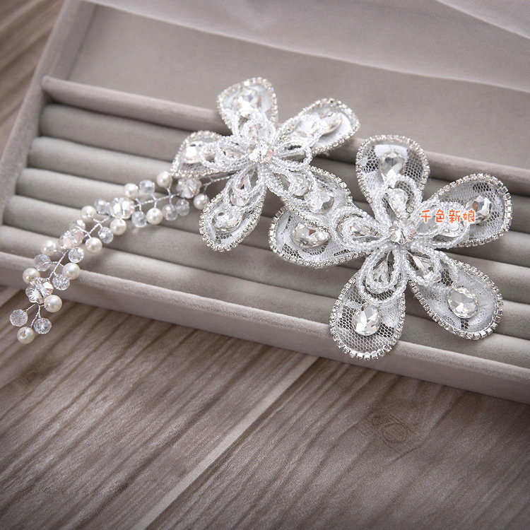 Elegant Wedding Headdress Jewelry By hand Lace Flower Crystal Bridal Headband Hair Accessories
