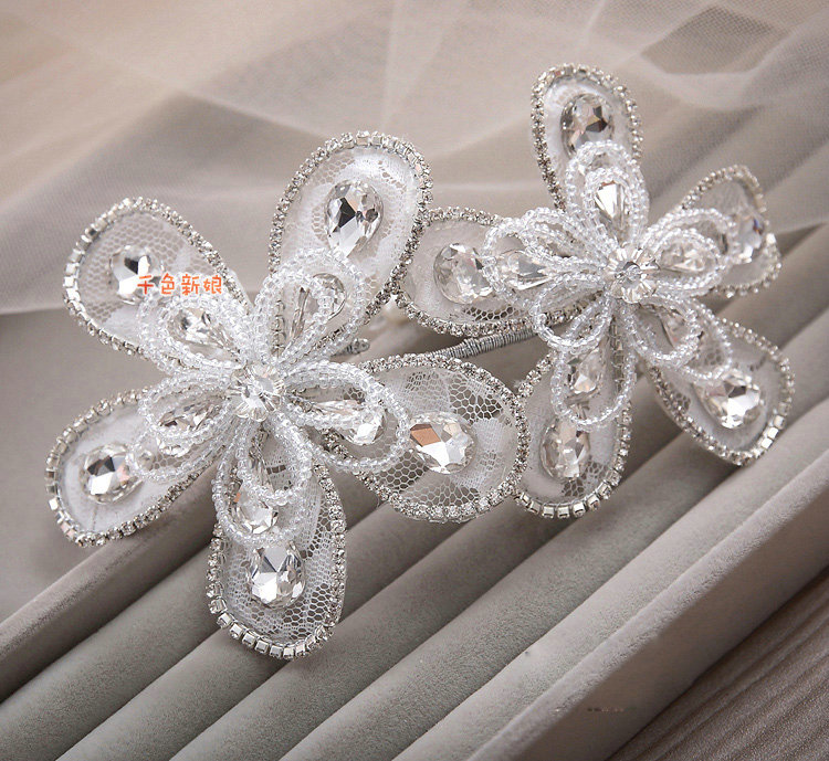 Elegant Wedding Headdress Jewelry By hand Lace Flower Crystal Bridal Headband Hair Accessories