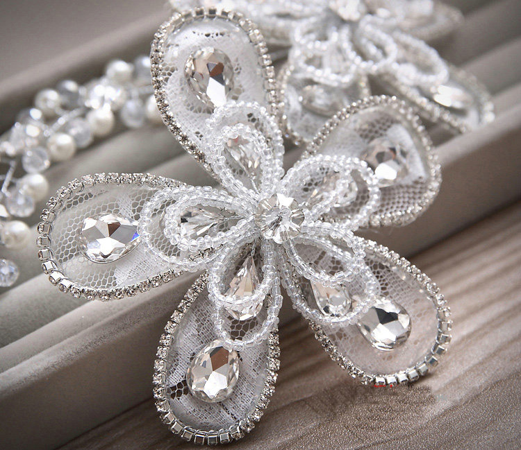 Elegant Wedding Headdress Jewelry By hand Lace Flower Crystal Bridal Headband Hair Accessories