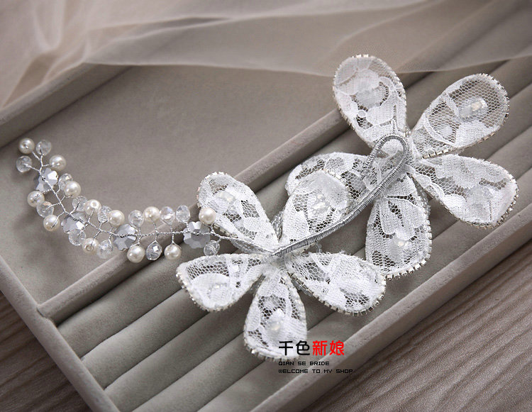 Elegant Wedding Headdress Jewelry By hand Lace Flower Crystal Bridal Headband Hair Accessories