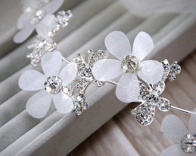 Elegant Wedding Headdress Jewelry Lace Butterfly Flower Crystal Bridal Headband Hair Accessories