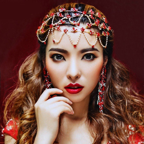 Elegant Wedding Headdress Jewelry Red Crystal Flower Pendant Bridal Headband Hair Accessories