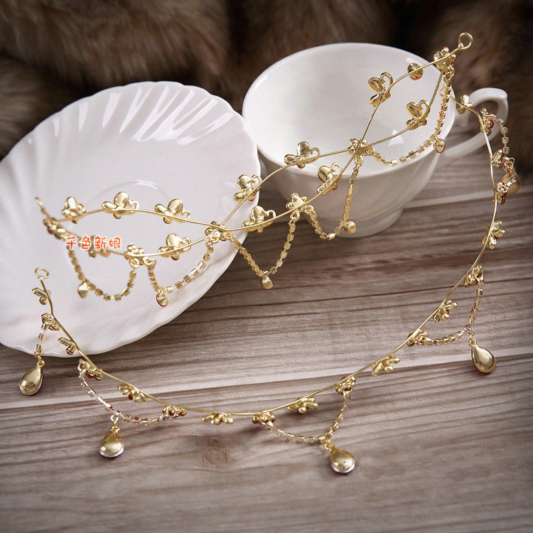 Elegant Wedding Headdress Jewelry Red Crystal Flower Pendant Bridal Headband Hair Accessories