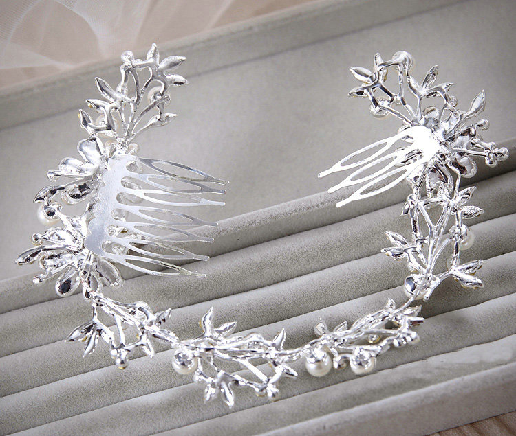 Elegant Wedding Headdress Pearl Flower Crystal Rhinestone Bridal Headband Hair Comb Accessories