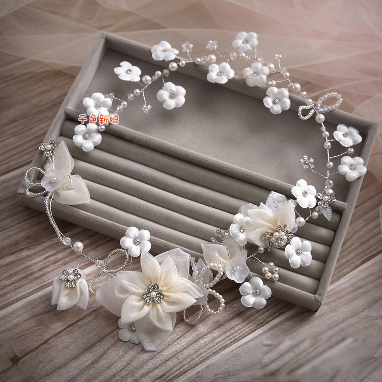 Elegant Wedding Headdress Pearl Rhinestone Crystal Tulle Flower Bridal Headband Hair Accessories