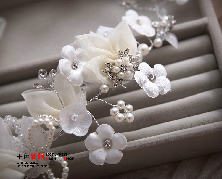 Elegant Wedding Headdress Pearl Rhinestone Crystal Tulle Flower Bridal Headband Hair Accessories