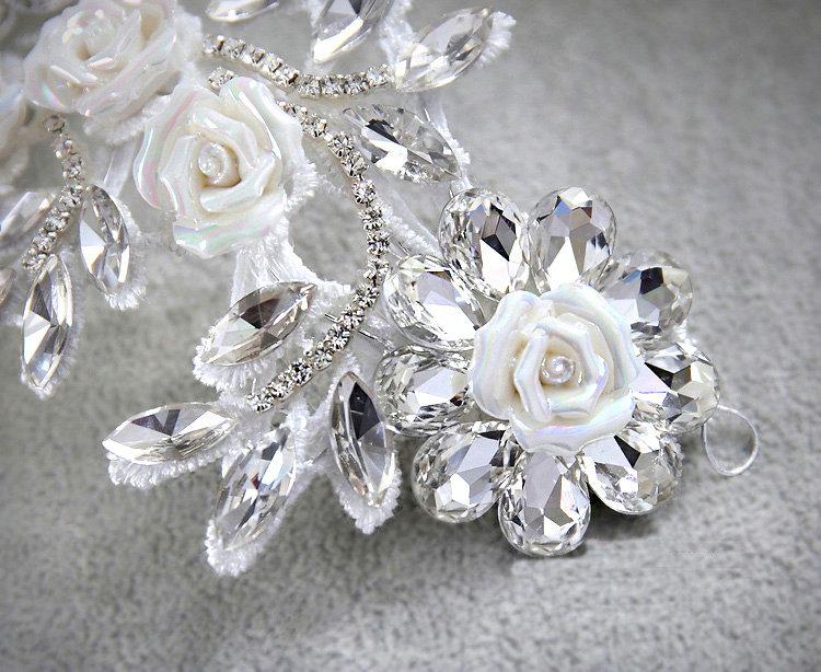 Elegant Wedding Headdress Porcelain Flower Crystal Rhinestone Bridal Headband Hair Accessories
