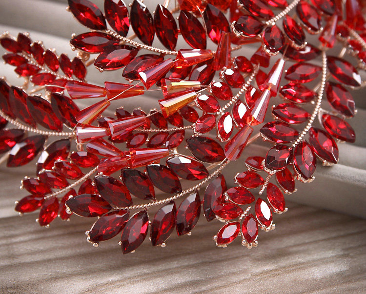 Elegant Wedding Headdress Red Crystal Beads Flower Rhinestone Bridal Headband Hair Accessories