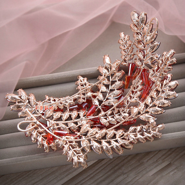 Elegant Wedding Headdress Red Crystal Beads Flower Rhinestone Bridal Headband Hair Accessories