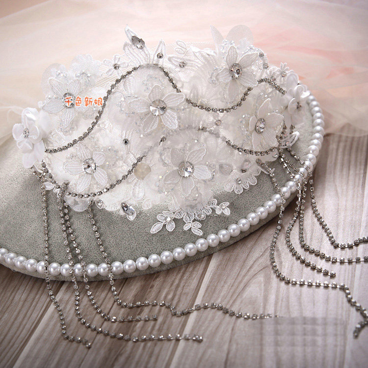 Elegant Wedding Headdress Rhinestone By hand Lace Flower Tassel Bridal Headband Hair Accessories