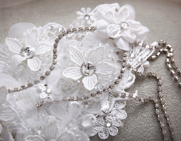 Elegant Wedding Headdress Rhinestone By hand Lace Flower Tassel Bridal Headband Hair Accessories