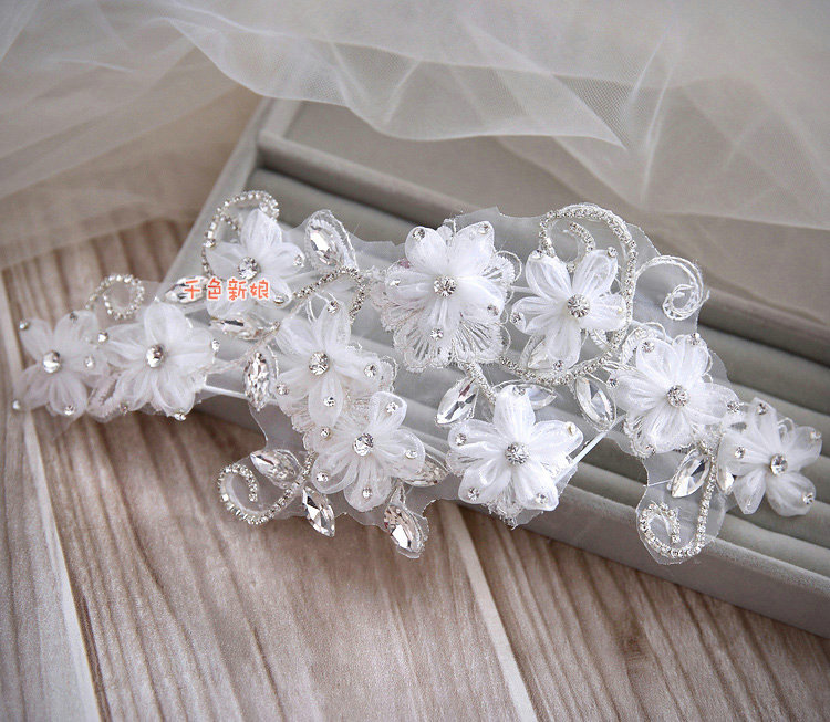 Elegant Wedding Headdress Rhinestone Crystal Lace Flower Bridal Headband Hair Accessories
