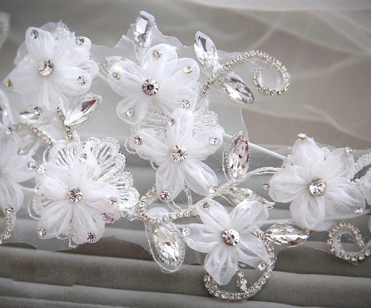 Elegant Wedding Headdress Rhinestone Crystal Lace Flower Bridal Headband Hair Accessories