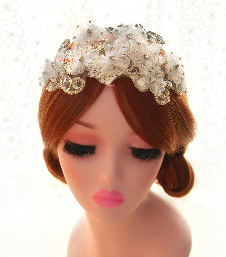 Elegant Wedding Headdress Rhinestone Crystal Lace Flower Bridal Headband Hair Accessories