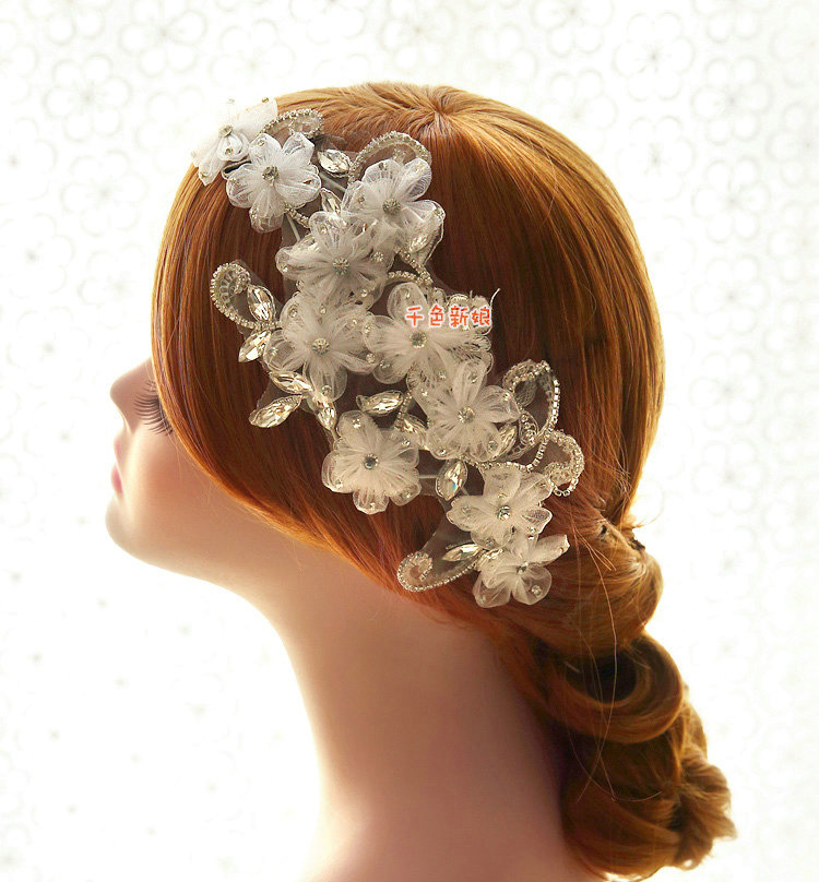 Elegant Wedding Headdress Rhinestone Crystal Lace Flower Bridal Headband Hair Accessories