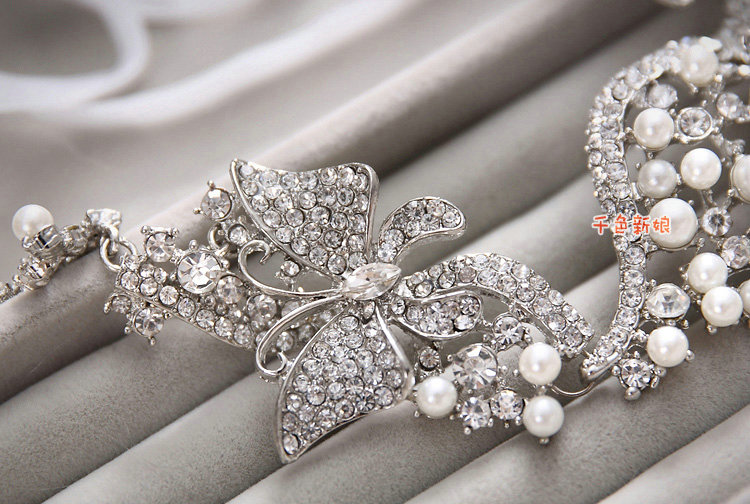 Elegant Wedding Headdress Rhinestone Crystal Pearl Butterfly Bridal Headband Ribbon Hair Accessories