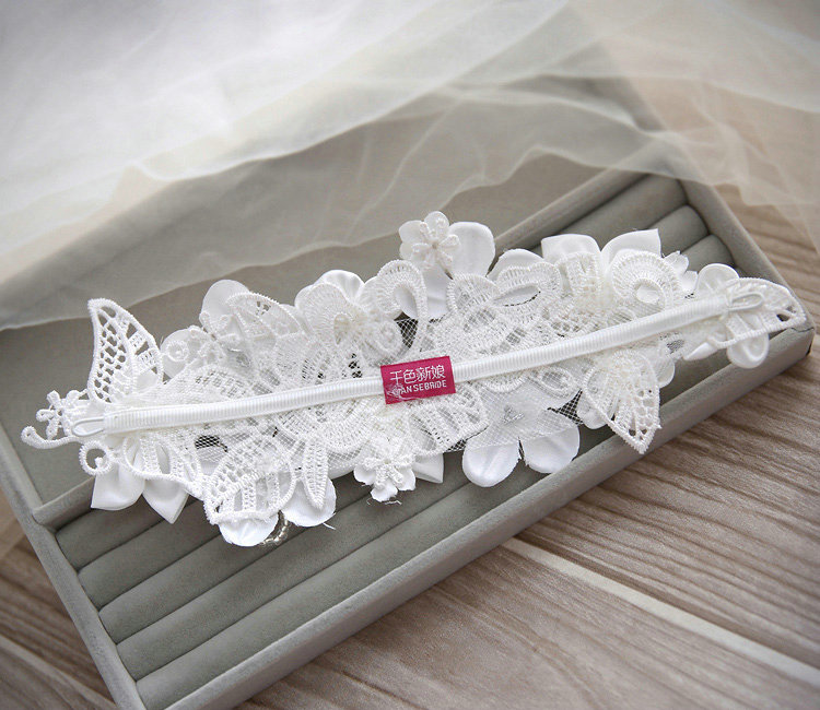 Elegant Wedding Headdress White Rhinestone By hand Lace Flower Bridal Headband Hair Accessories