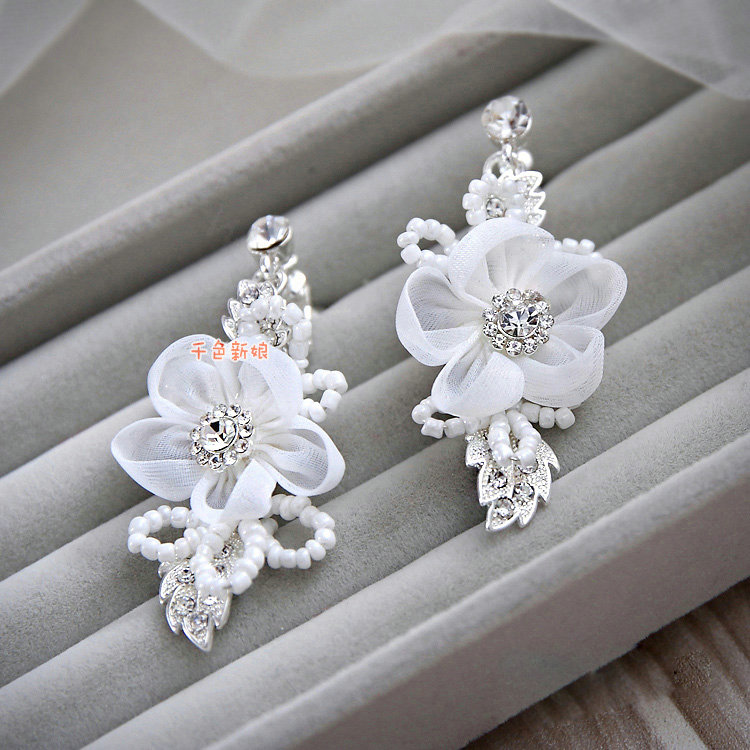 Elegant Wedding Jewellery Tulle Flower Crystal Rhinestone Bridal Necklace Earrings Sets