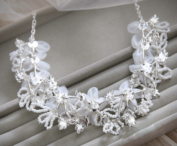 Elegant Wedding Jewellery Tulle Flower Crystal Rhinestone Bridal Necklace Earrings Sets