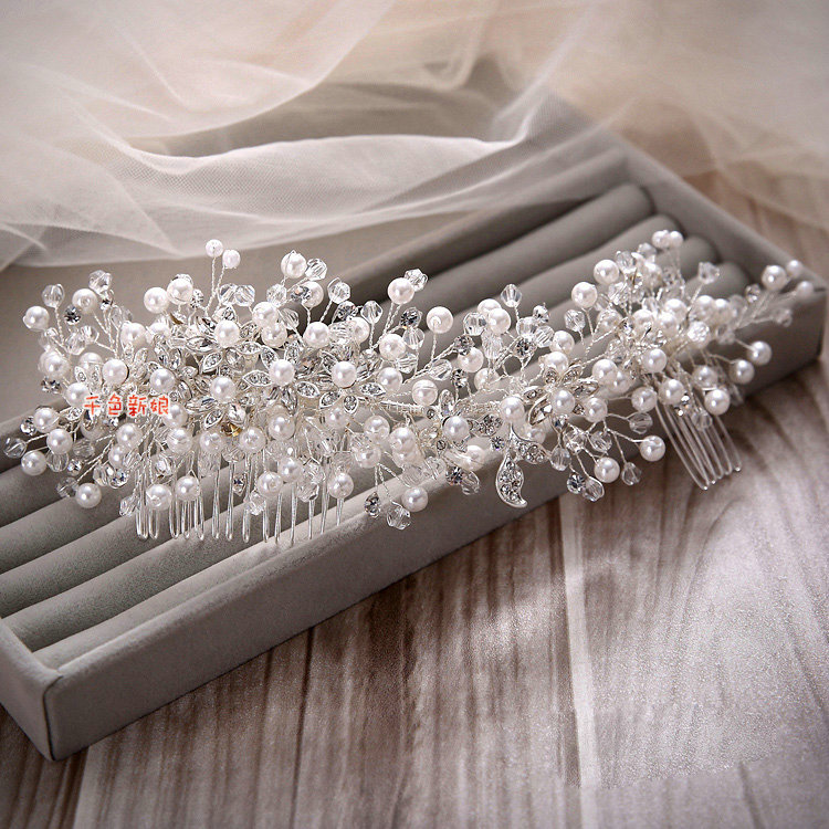 Elegant Wedding Pearl Crystal Beads Flower Rhinestone Bridal Headband Hair Comb Accessories