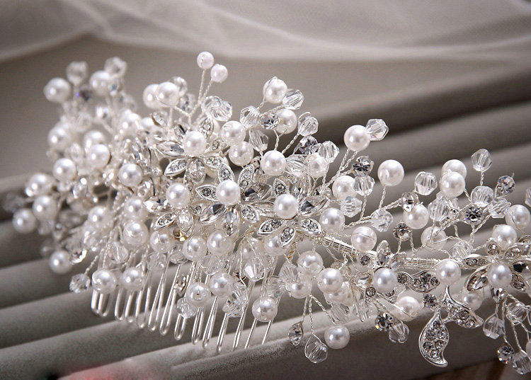 Elegant Wedding Pearl Crystal Beads Flower Rhinestone Bridal Headband Hair Comb Accessories