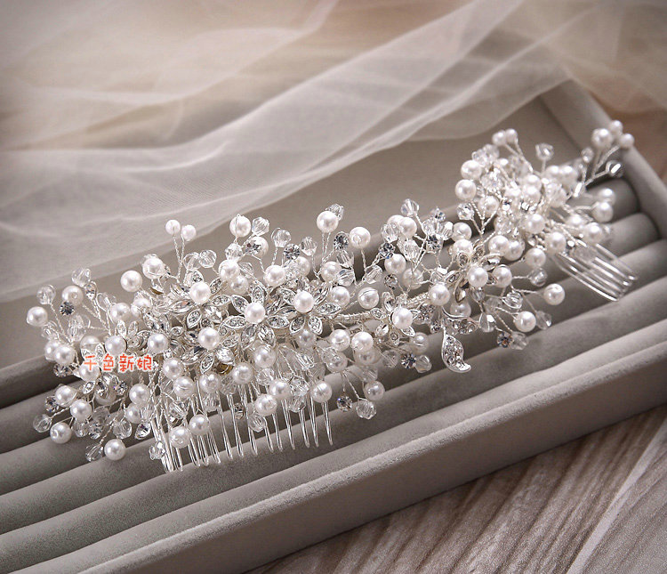 Elegant Wedding Pearl Crystal Beads Flower Rhinestone Bridal Headband Hair Comb Accessories