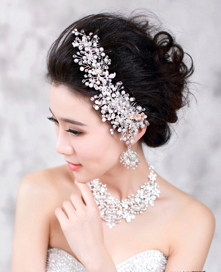 Elegant Wedding Pearl Crystal Beads Flower Rhinestone Bridal Headband Hair Comb Accessories