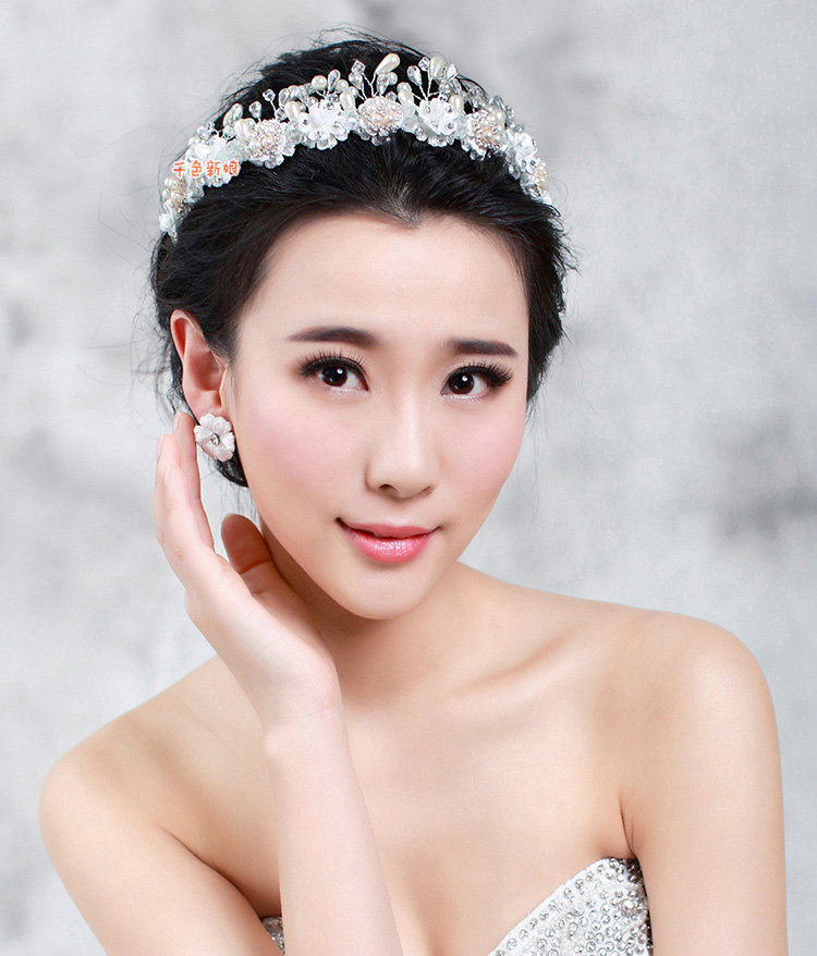 Elegant Wedding Rhinestone Pearl Crystal Beads Lace Flower Tiaras Bridal Crown Hair Accessories