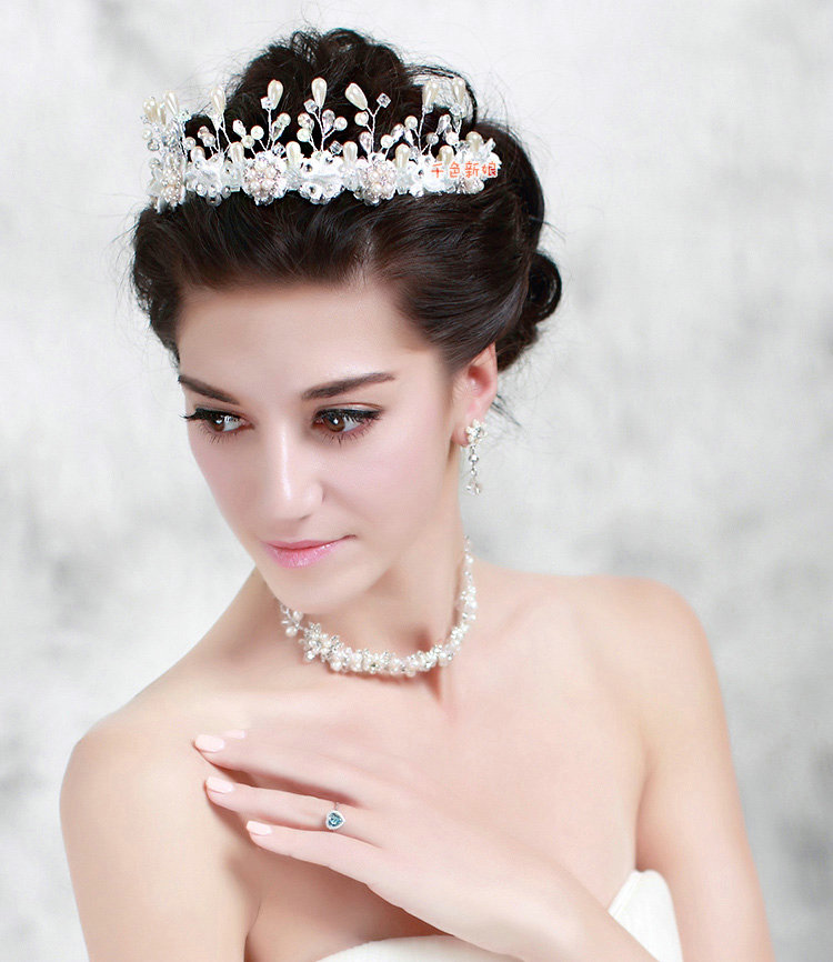 Elegant Wedding Rhinestone Pearl Crystal Beads Lace Flower Tiaras Bridal Crown Hair Accessories