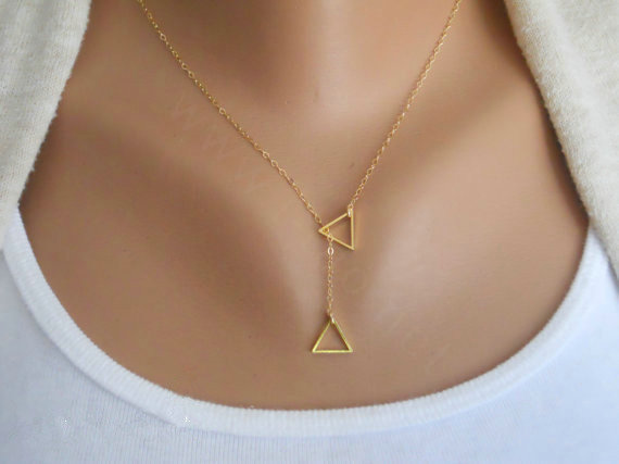 European Fashion Across Triangle Gold-plated Necklace Golden Clavicle Chain For Women