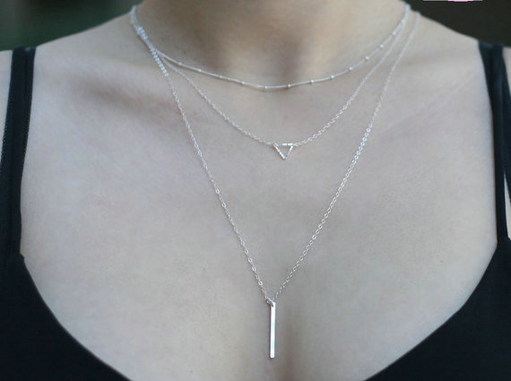European Fashion Multi-layers Triangle Bar Gold-plated Necklace Silver Clavicle Chain For Women