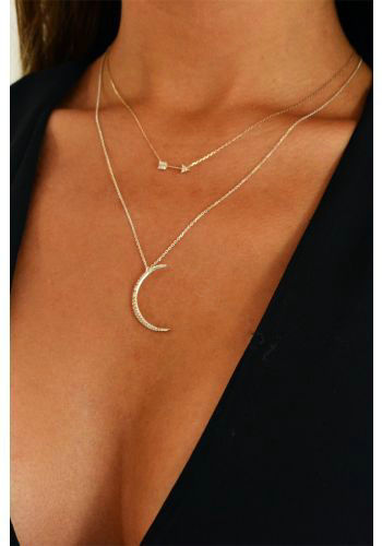European Fashion Simple Women Double layer Arrow Diamond Moon Gold-plated Necklace Clavicle Chain